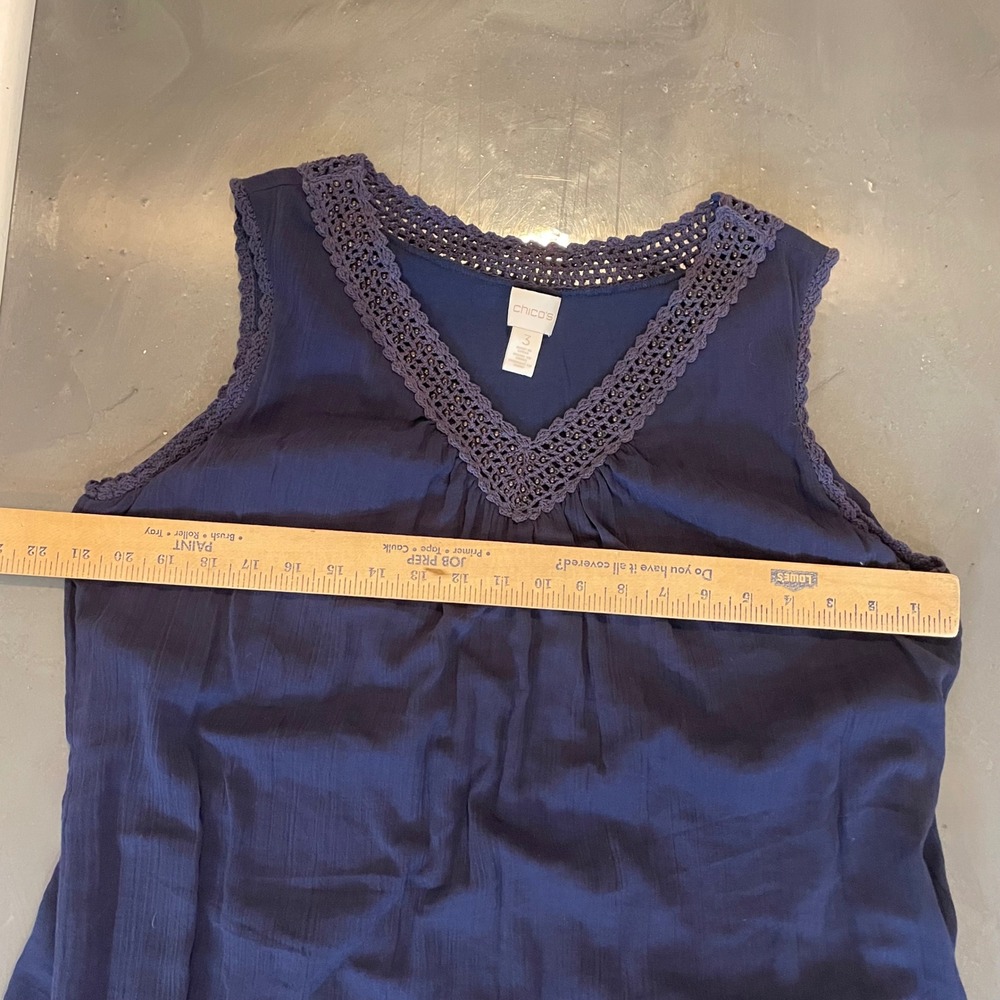 Chico's Crinkle Gauze Guilana Maxi Dress Size 3 XL Midnight Blue Beaded V-Neck - Picture 4 of 7